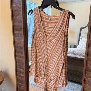 Max Studio V-Neck Striped Tank Top with Tie Detail